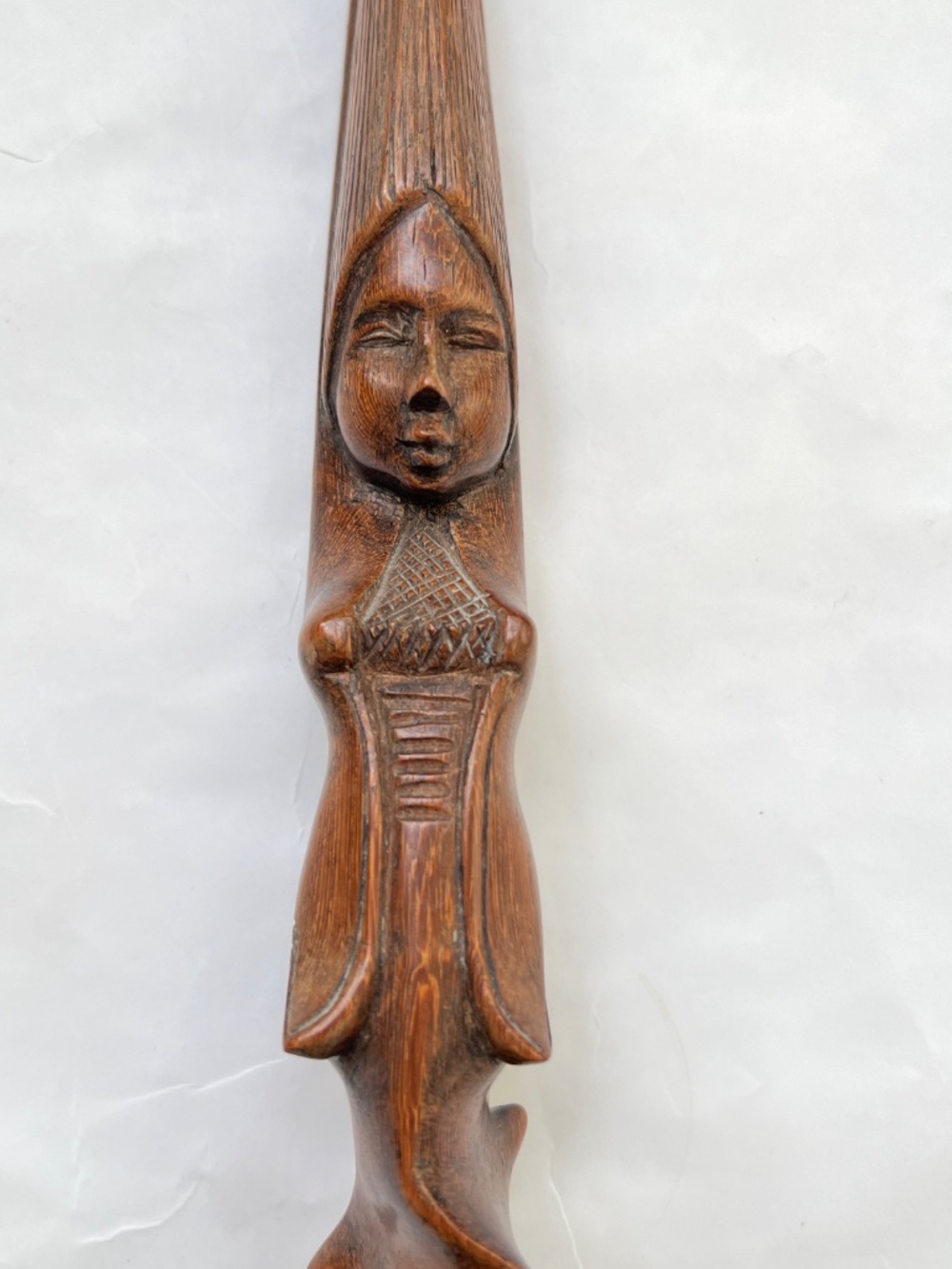 Woman Abstract Hand Carved Wooden Sculpture Tall Twist Base Tribal Dark Female